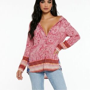 ARATTA SILENT JOURNEY Boho Paisley and Floral Tunic Button Up Top Size SMALL
